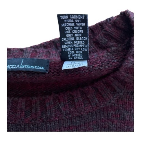 Moda International Burgundy Short Sleeve Sweater with Leaf Lace Pattern - Picture 5 of 5